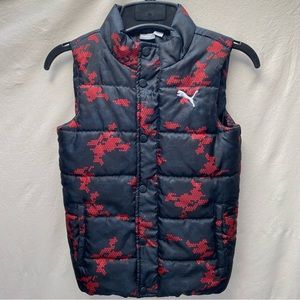 Kids Puma Red & Black Puffer Vest size 8 snap front